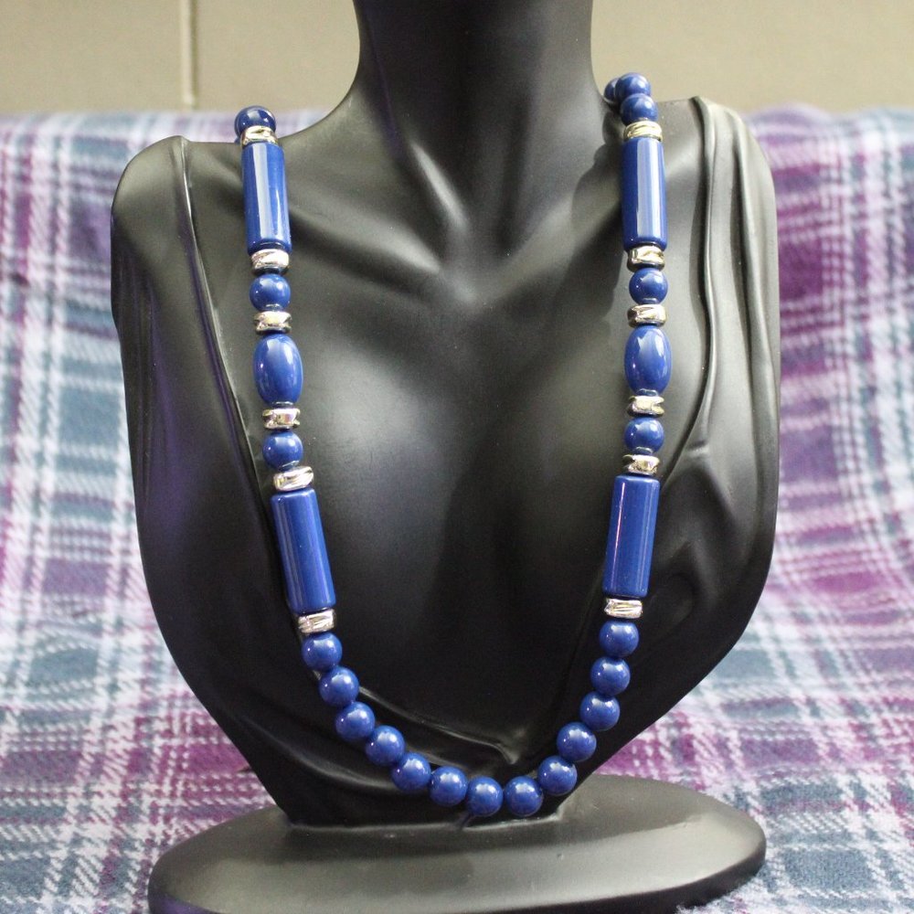 Vintage Blue Beaded Genuine Lucite Necklace